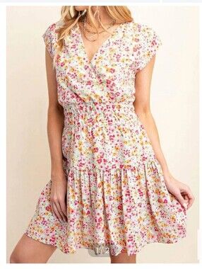 KORI Floral V-Neck Smocked Waist Sundress Size Small